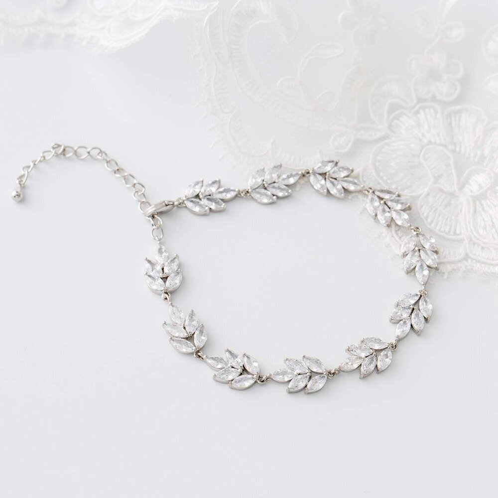 Wedding Bridal Bracelet Crystal Cubic Zirconia Leaf Vine Jewelry For Women View 6